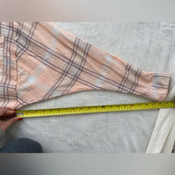 FREE People Peach purple white Cropped Boxy Fit Wide Sleeve Flannel Shirt S - Picture 11 of 11